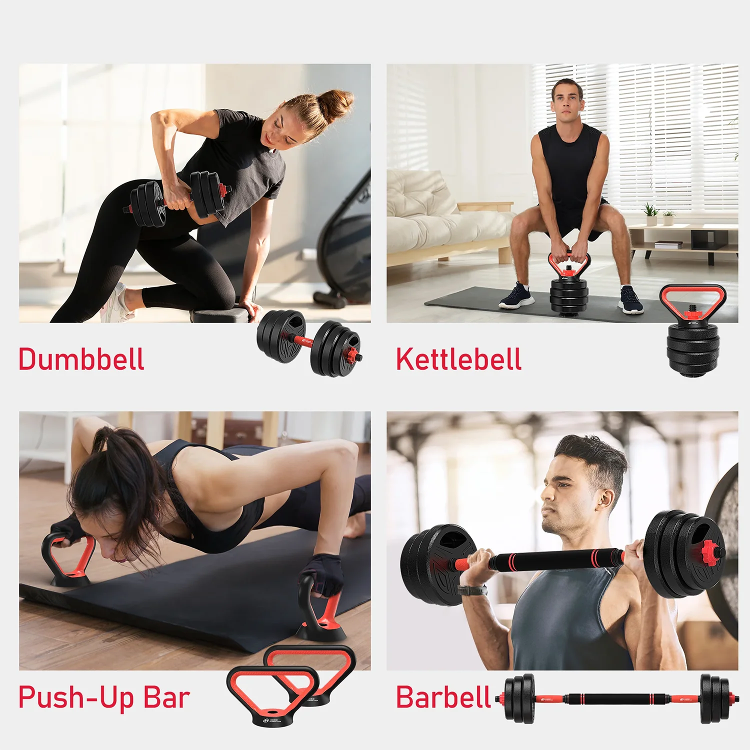 3-in-1 Dumbbell Barbell Set, Adjustable Dumbbell Weights, Dumbbell Bars, Dumbbell Set for Strength Training, Fitness, Home Gym