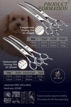 Fenice 7.0/7.5 inch Professional Dog Grooming Shears Curved Thinning Scissors for Dog Face Body Cutiing JP 440C High Quality