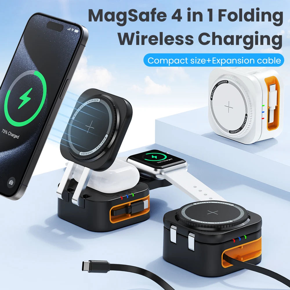 3-in-1 Magnetic Wireless Charger Stand for iPhone 12 13 14 15 16 Charging Station for Apple Watch 10 9 8 7 6 5 AirPods 2 3 Pro