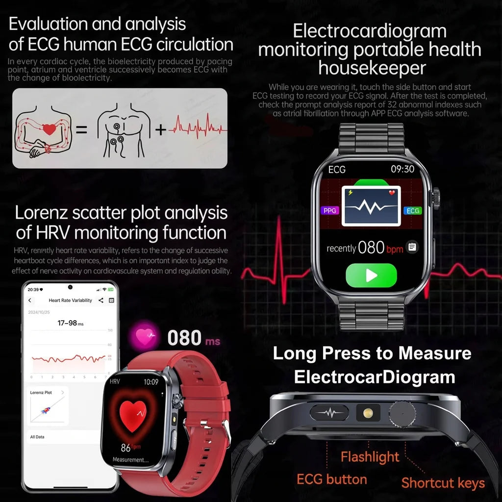 2026 New AI Health Care Accurate Detection ECG SmartWatch Blood Pressure Lipids Uric Acid Analysis Bluetooth Call Smart Watches