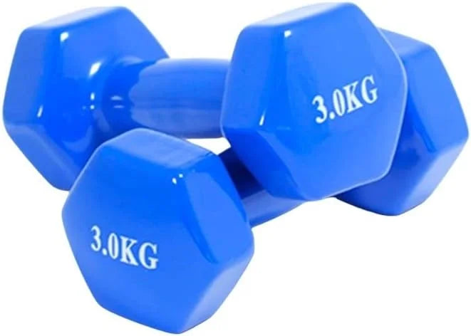 Neoprene Dumbbell Set 1, 1.5, 2, 3kg in Blue and Red, with Anti-Roll Design for Gym and Home Use, Ideal for Aerobic Exercise and Arm Strengthening, Includes 2 Units, Made of Rubber.