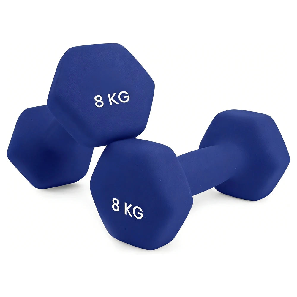 Soft-Grip Neoprene Hex Dumbbells Set - Anti-Roll Design, 1kg to 6kg, 2 Units, Ergonomic for Home Gym and Fitness, Ideal for both men and women, Perfect for circuit training and weightlifting.