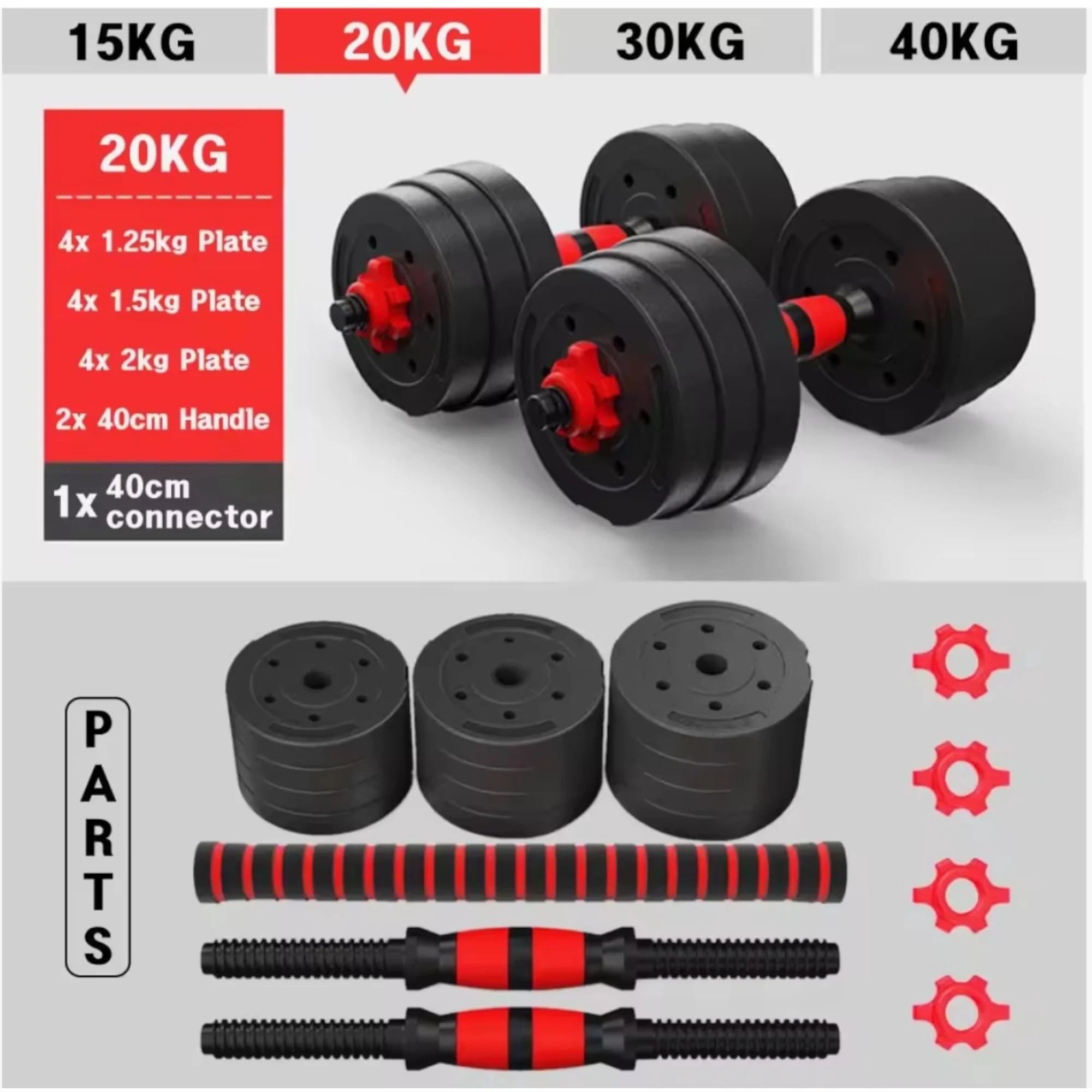 2-in-1 Adjustable Dumbbell Set with Bars, Multifunctional 10KG-30KG for Home Gym, featuring adjustable weights and easy setup for full-body workouts. Ideal for strength training and fitness exercises.