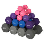 Soft-Grip Neoprene Hex Dumbbells Set - Anti-Roll Design, 1kg to 6kg, 2 Units, Ergonomic for Home Gym and Fitness, Ideal for both men and women, Perfect for circuit training and weightlifting.