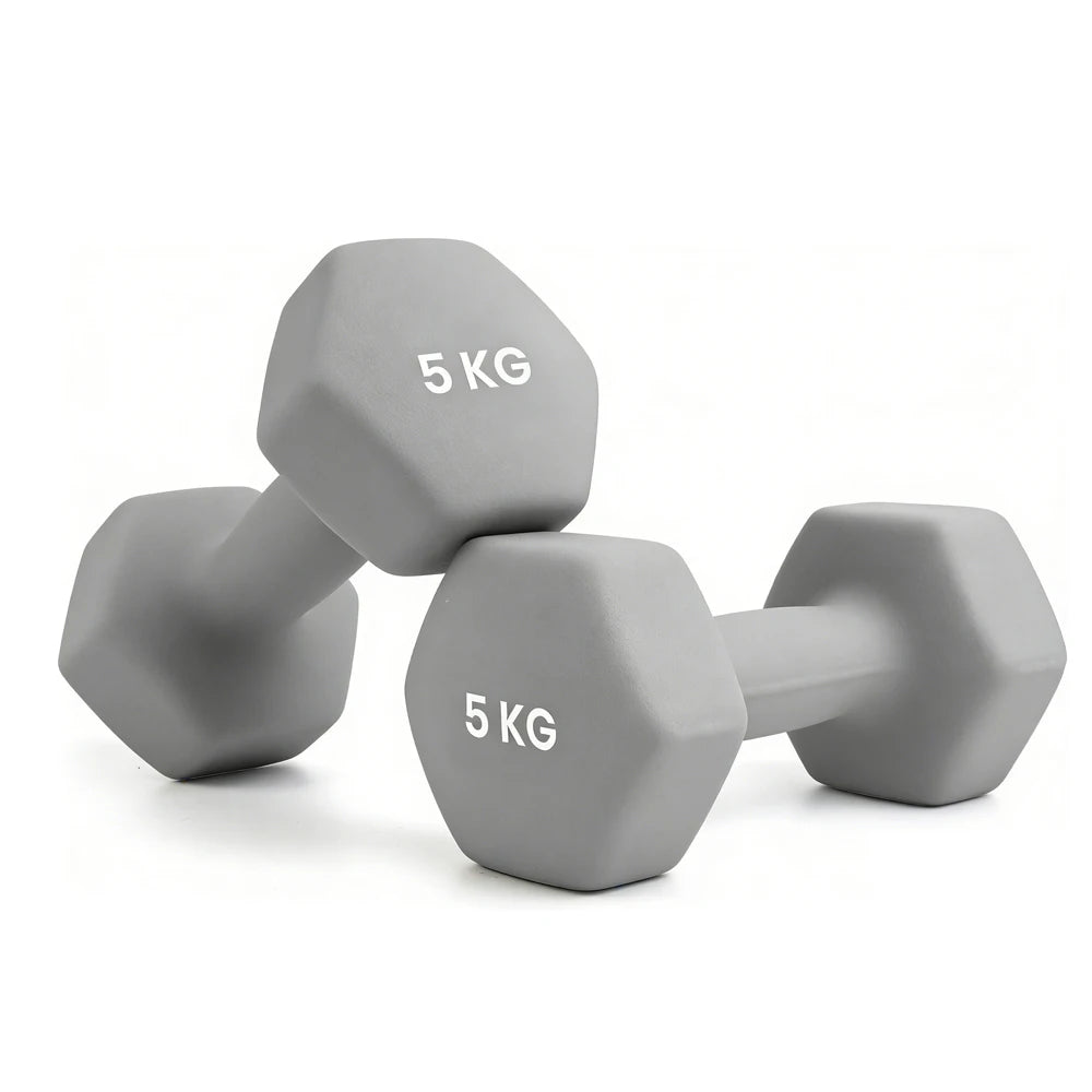 Soft-Grip Neoprene Hex Dumbbells Set - Anti-Roll Design, 1kg to 6kg, 2 Units, Ergonomic for Home Gym and Fitness, Ideal for both men and women, Perfect for circuit training and weightlifting.