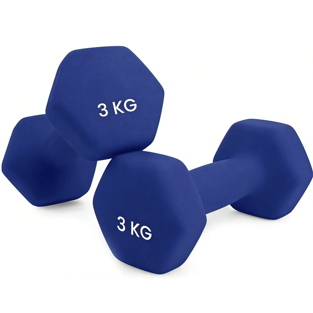 Soft-Grip Neoprene Hex Dumbbells Set - Anti-Roll Design, 1kg to 6kg, 2 Units, Ergonomic for Home Gym and Fitness, Ideal for both men and women, Perfect for circuit training and weightlifting.