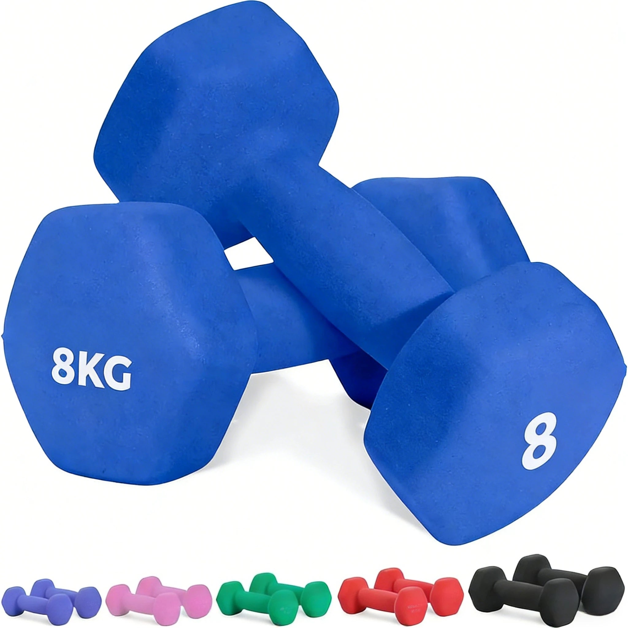 Soft-Grip Neoprene Hex Dumbbells Set - Anti-Roll Design, 1kg to 6kg, 2 Units, Ergonomic for Home Gym and Fitness, Ideal for both men and women, Perfect for circuit training and weightlifting.