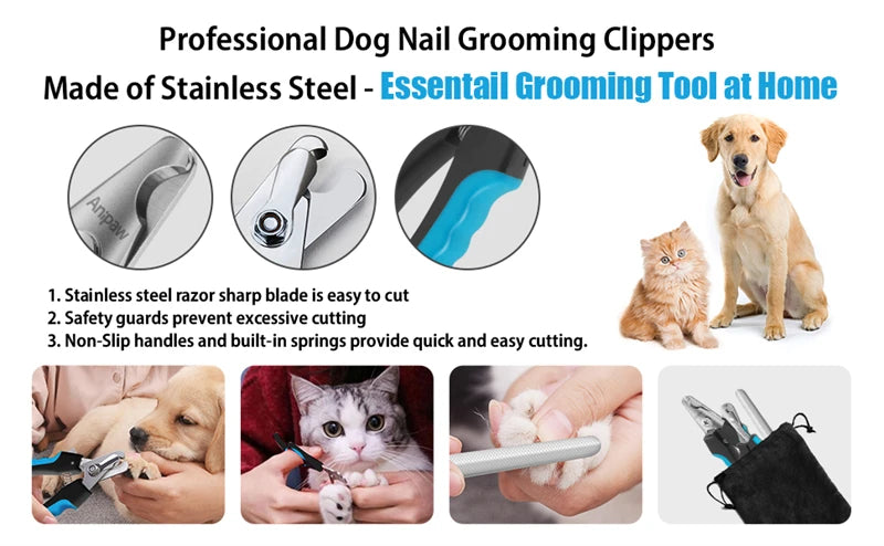Professional Pet Nail Clipper with Safety Guard, Stainless Steel Scissors for Cat and Dog Claw Care and Grooming Supplies. Size Fits All Sizes.