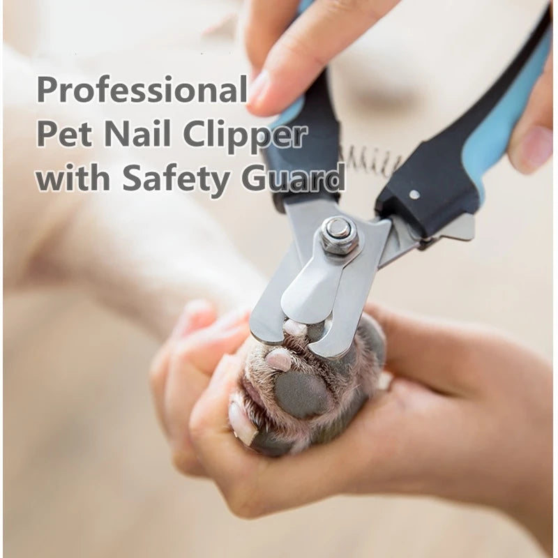 Professional Pet Nail Clipper with Safety Guard, Stainless Steel Scissors for Cat and Dog Claw Care and Grooming Supplies. Size Fits All Sizes.