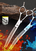 Fenice 7.0/7.5 inch Professional Dog Grooming Shears Curved Thinning Scissors for Dog Face Body Cutiing JP 440C High Quality