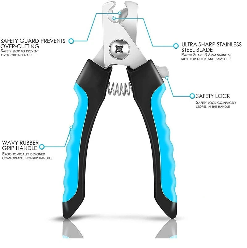 Professional Pet Nail Clipper with Safety Guard, Stainless Steel Scissors for Cat and Dog Claw Care and Grooming Supplies. Size Fits All Sizes.