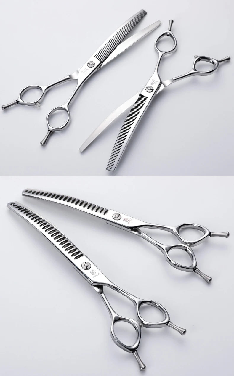 Fenice 7.0/7.5 inch Professional Dog Grooming Shears Curved Thinning Scissors for Dog Face Body Cutiing JP 440C High Quality