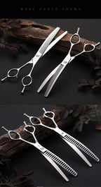 Fenice 7.0/7.5 inch Professional Dog Grooming Shears Curved Thinning Scissors for Dog Face Body Cutiing JP 440C High Quality