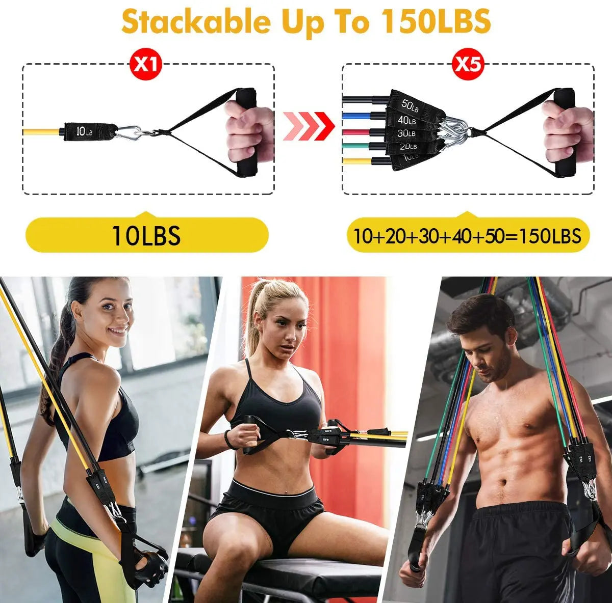 360lbs Fitness Exercises Resistance Bands Set Elastic Tubes Pull Rope Yoga Band Training Home Gym Workout Equipment