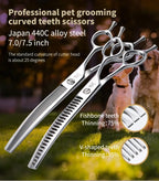 Fenice 7.0/7.5 inch Professional Dog Grooming Shears Curved Thinning Scissors for Dog Face Body Cutiing JP 440C High Quality