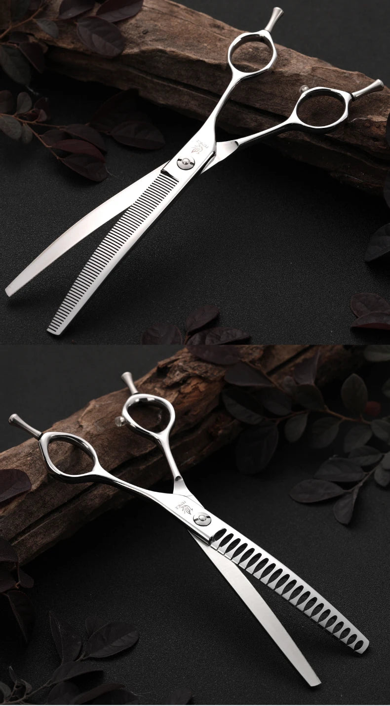 Fenice 7.0/7.5 inch Professional Dog Grooming Shears Curved Thinning Scissors for Dog Face Body Cutiing JP 440C High Quality