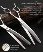 Fenice 7.0/7.5 inch Professional Dog Grooming Shears Curved Thinning Scissors for Dog Face Body Cutiing JP 440C High Quality