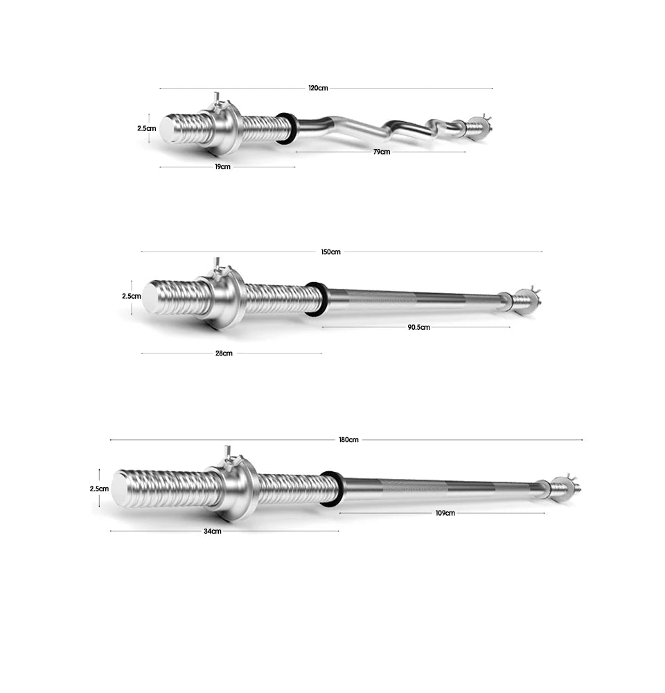 Weight Bars for Bodybuilding Training, 2.5-15 kg, 1.8 m, 1.5 m, 1.2 m