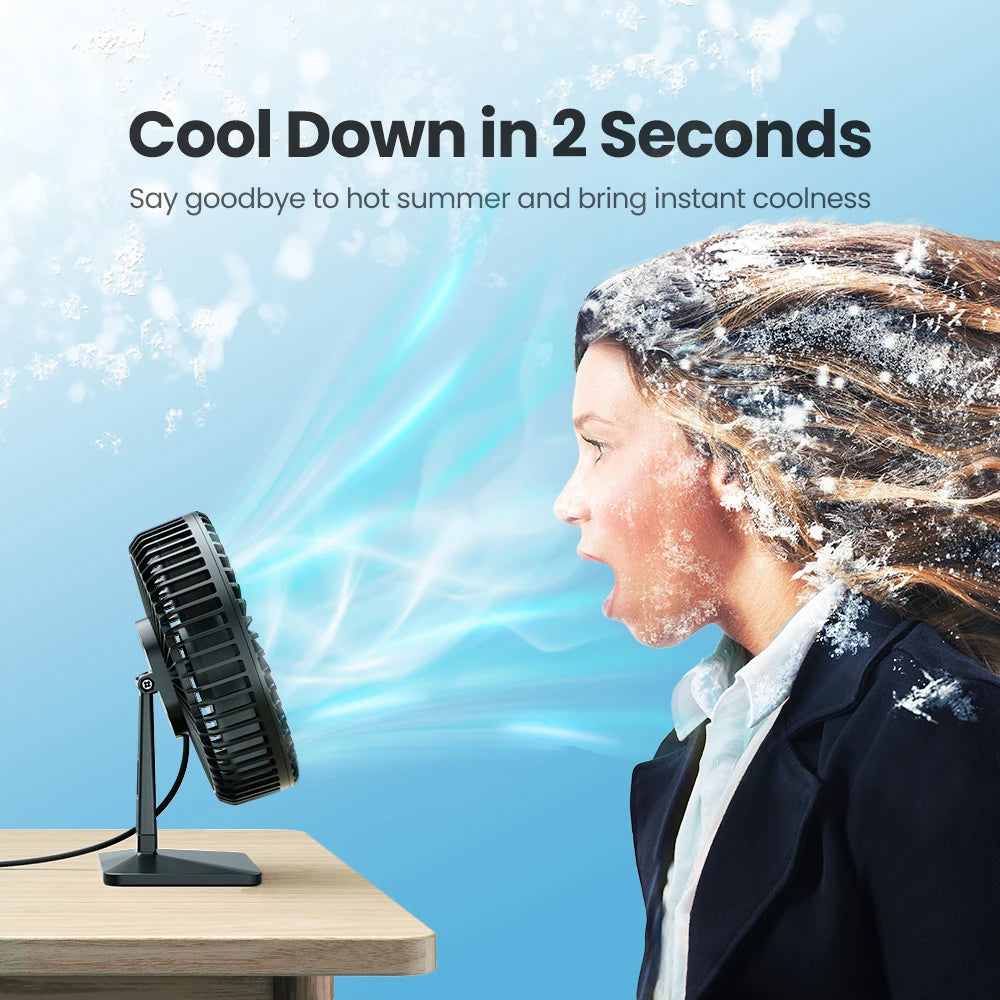 Ventoinha GAIATOP de Mesa — USB, 3 Velocidades, Silenciosa, Ajuste 90°