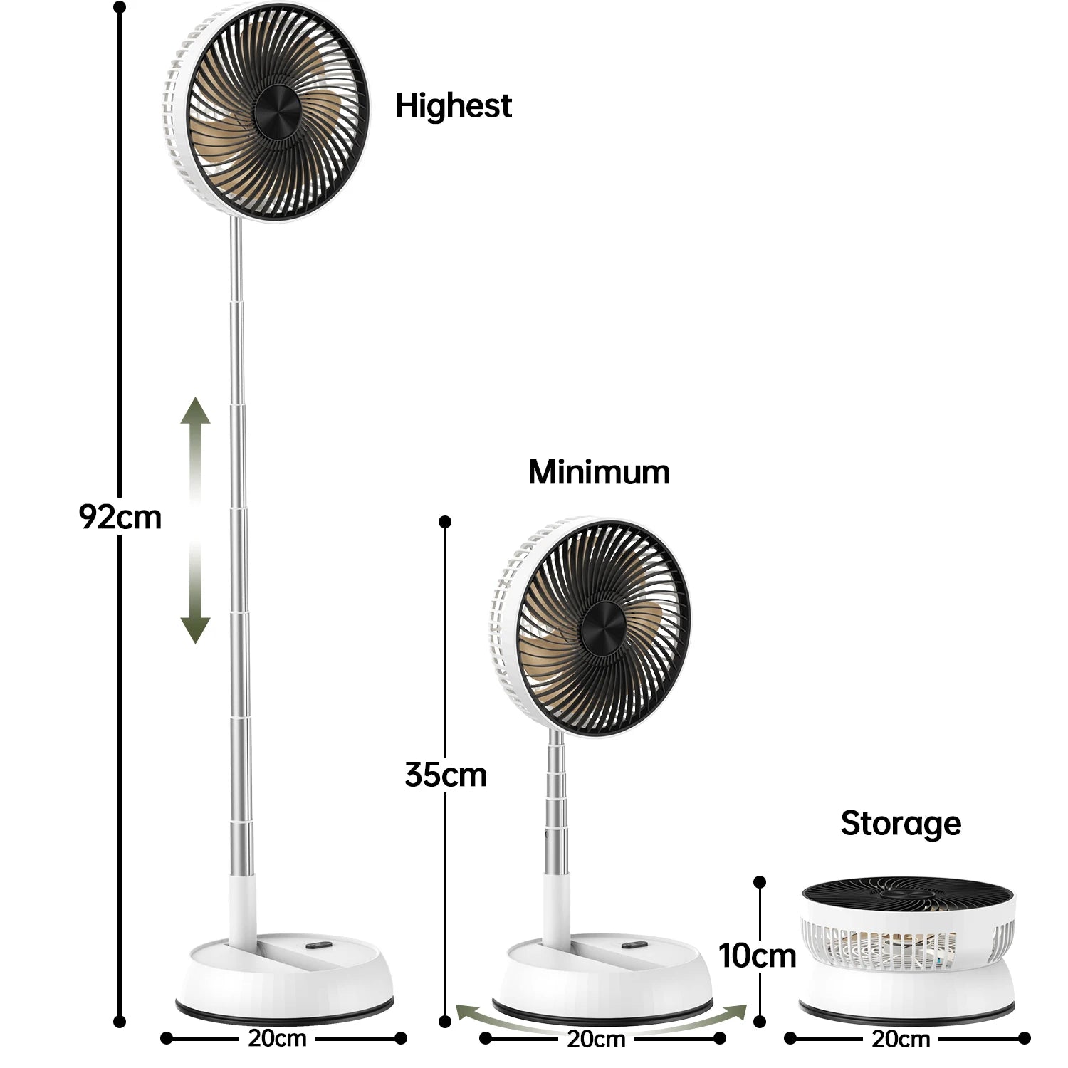 Portable Oscillating Standing Fan with Remote Controller Foldable Desk Fan Rechargeable Battery Powered Pedestal Fan for Camping