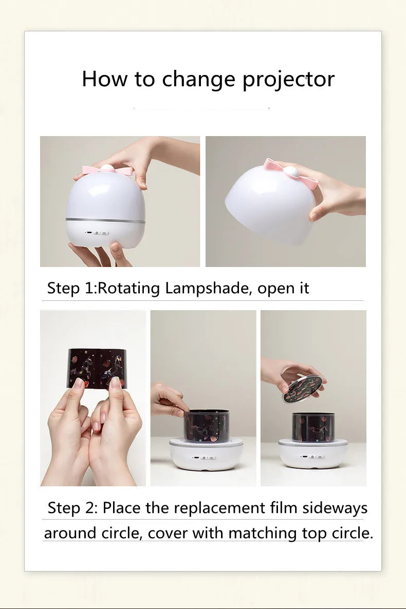 Candeeiro Lua Rotativo com Projeção Galaxy e Luz Noturna Decorativa