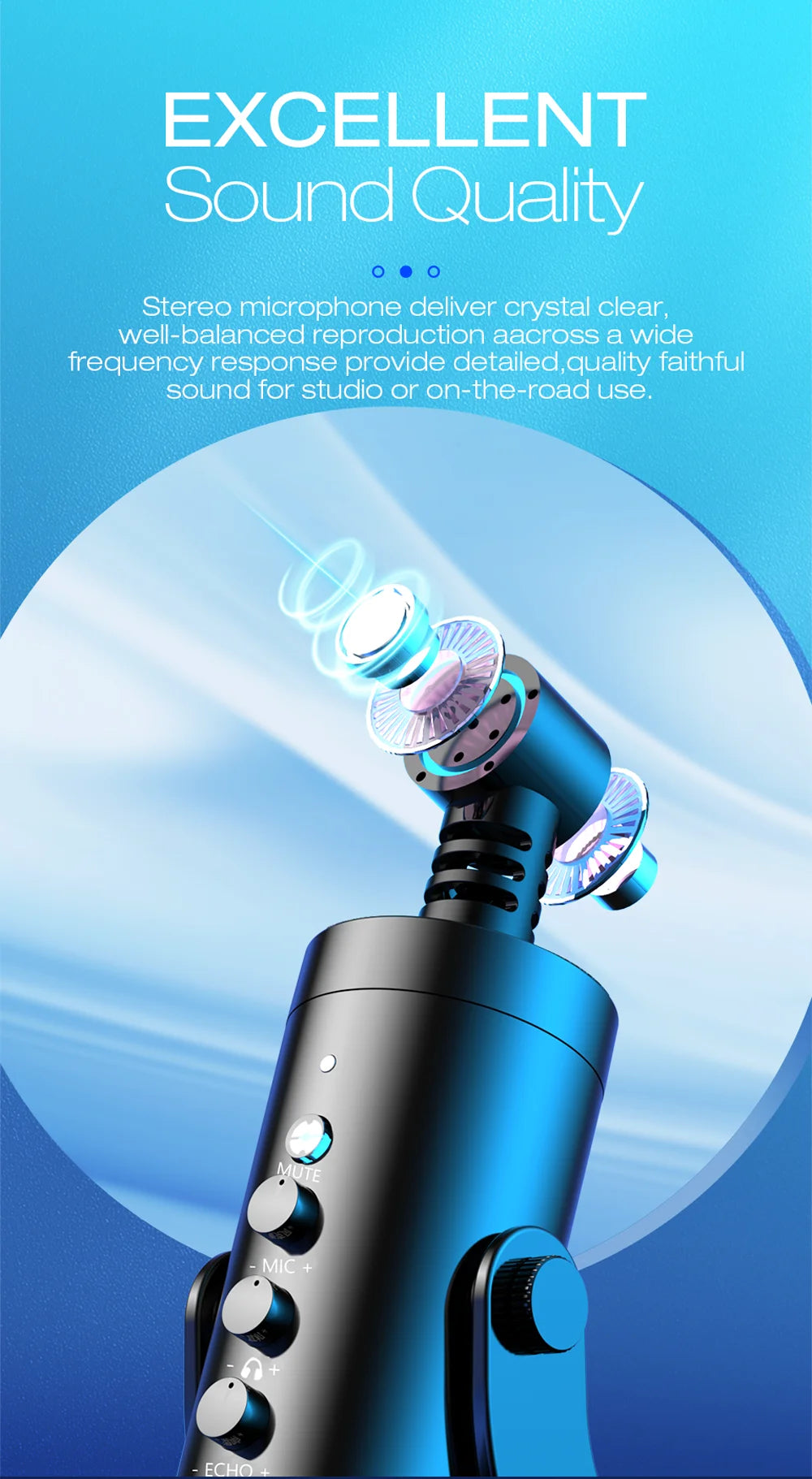 Haomuren — Microfone Condensador USB com Saída Headphone