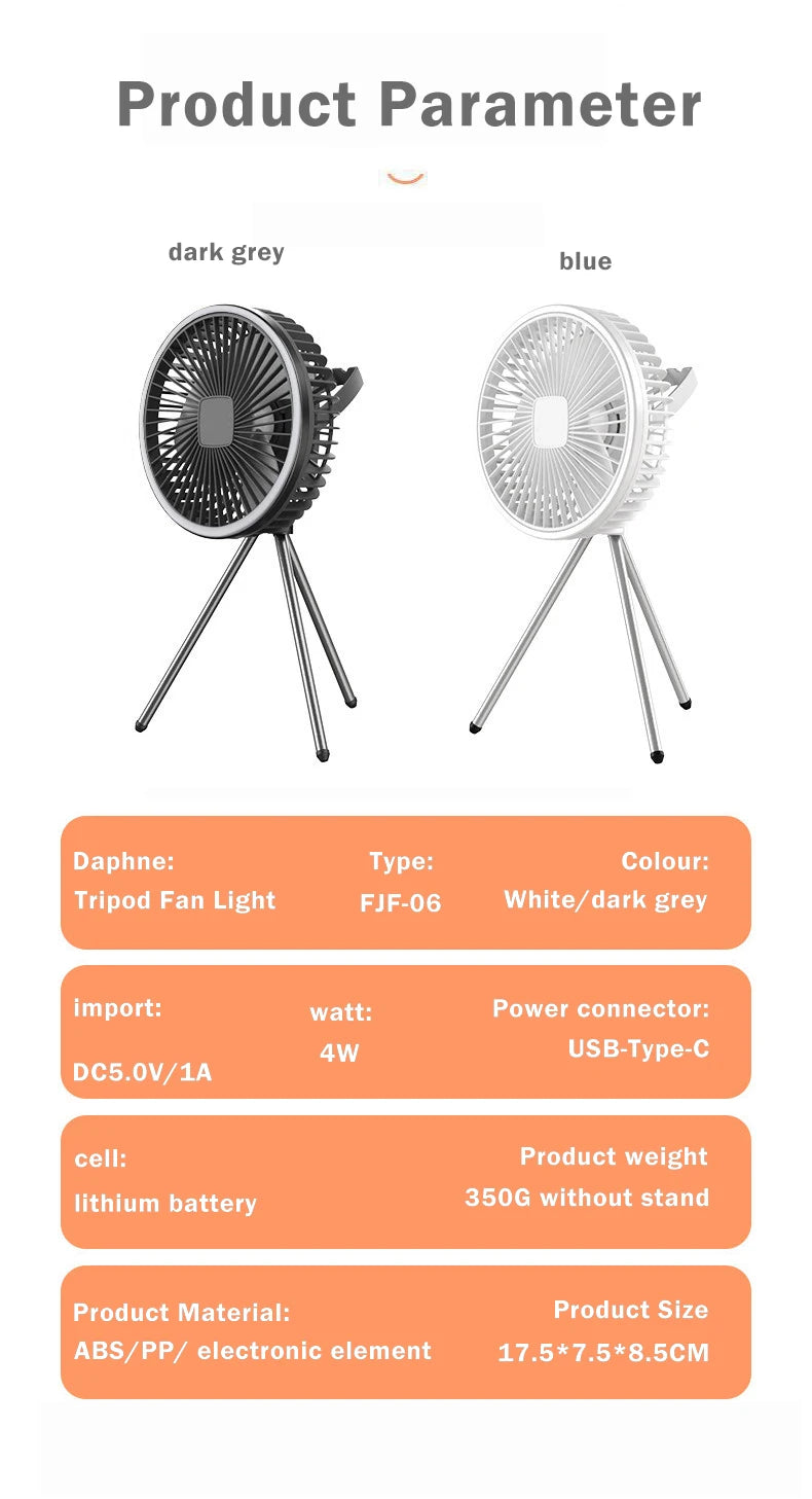 IRALAN Modern Fan light Portable And Adjustable Wireless USB Electric Fan Dual Mode Use For Home Office Travel Outdoor Camping