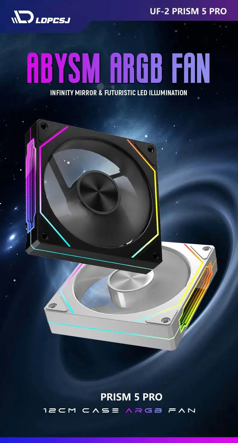 Ventoinha LDPCSJ Prism 5 Pro 120mm — ARGB, PWM 4‑PIN, Alto Fluxo