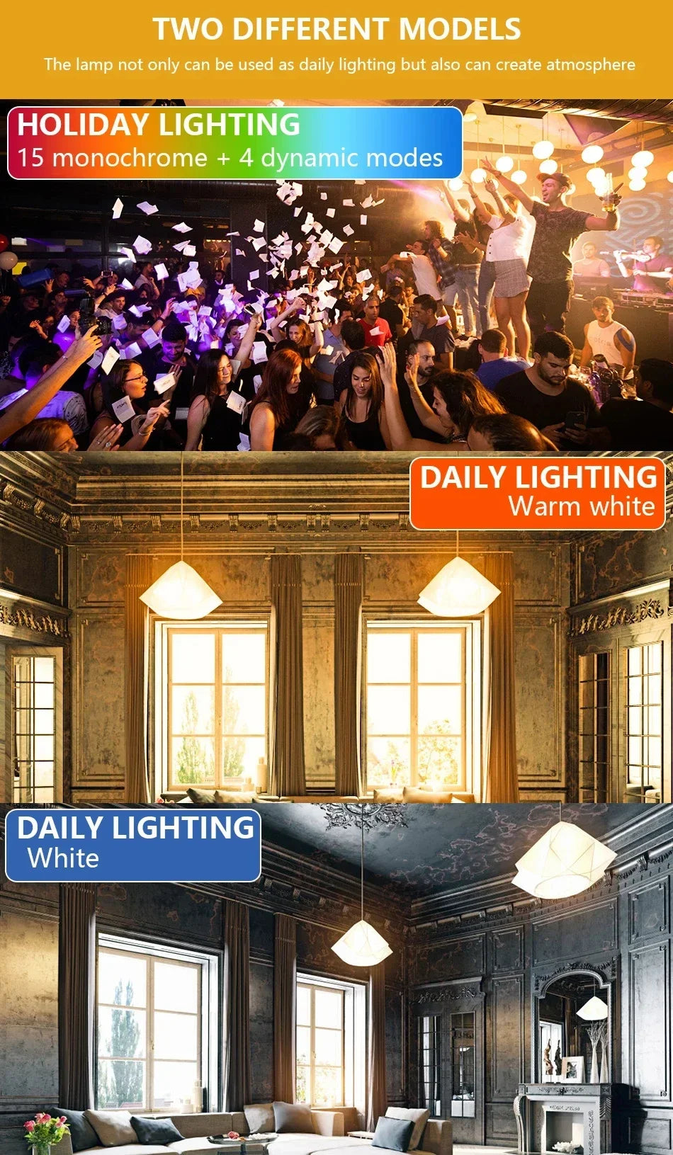 1-10PCS Smart RGBW LED Bulb Spotlight E27 E14 B22 GU10 6W 10W with infrared remote control suitable for colorful home lighting.