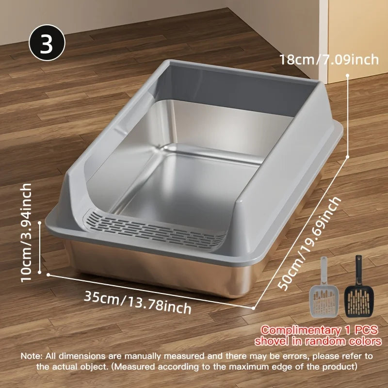 Stainless Steel Litter Box, Semi-enclosed Splash-proof And Leak-proof Design, Removable Lid, Suitable For Big Cats, And More