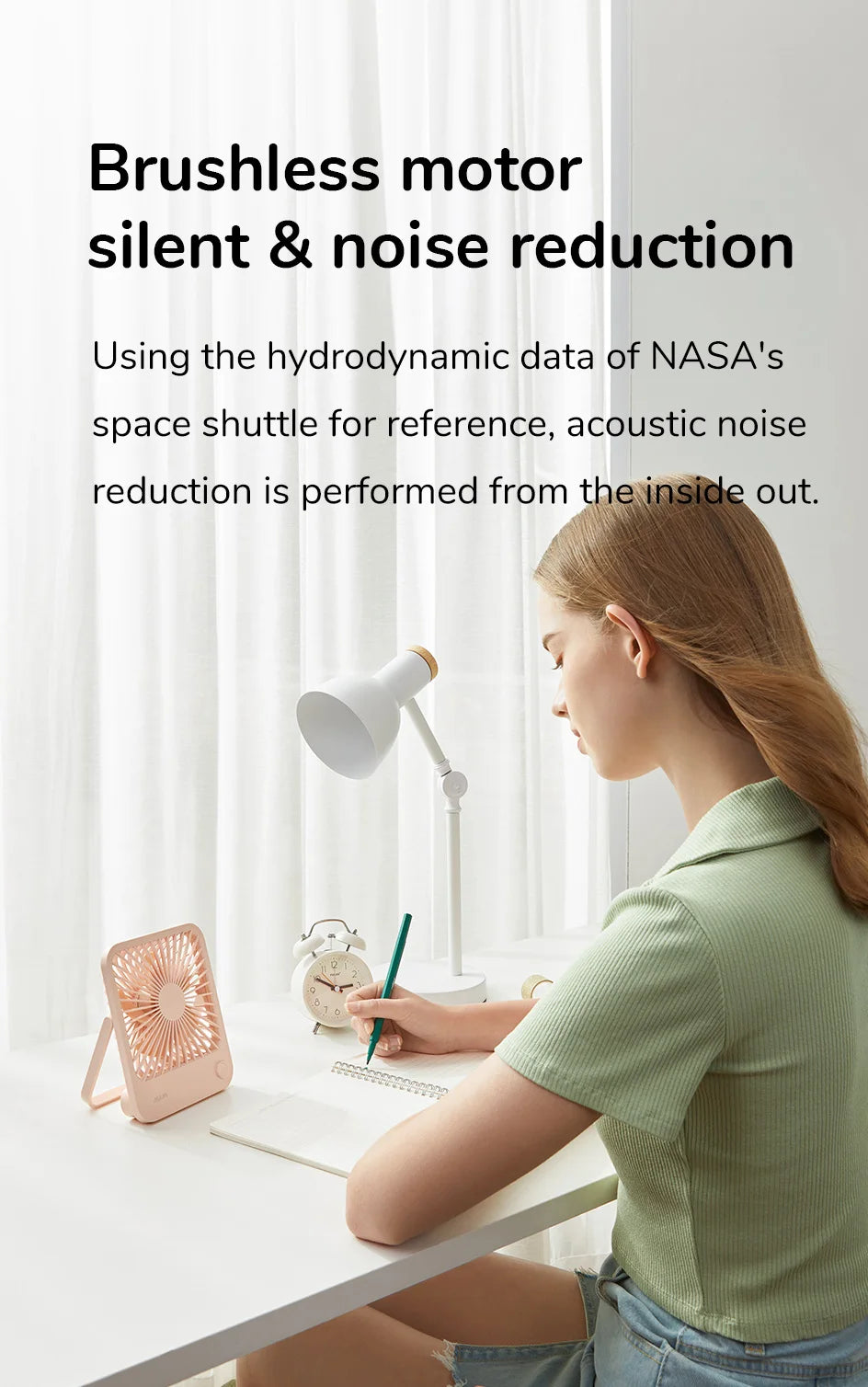 Ventoinha JISULIFE de Mesa — USB, 4 Velocidades, Ultra Silenciosa e Portátil