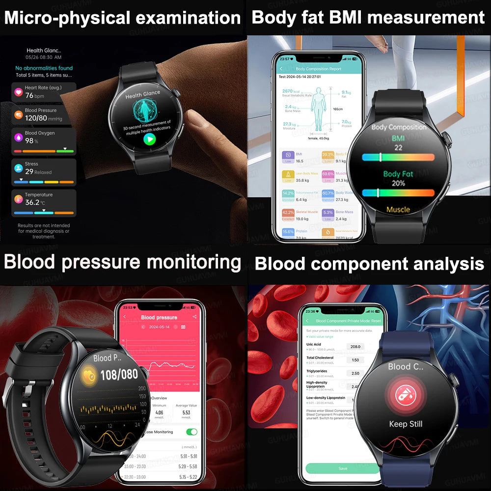 Sapphire 2025 New Health Managed Smart Watch Health Measurement Blood Fat Uric Acid Call ECG+PPG Blood Pressure Health Smartwatch iOS