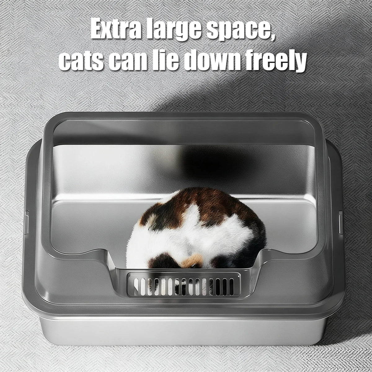 Stainless Steel Cat Litter Tray with Lid, Extra Large High Sided Enclosure Litter Boxes for Big Cats, Easy to Clean & No Odor