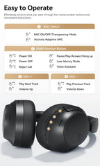 QCY H3S ANC Over Ear Headphones -56dB Noise Canceling Headsets Bluetooth 6.0 Hi-Res LDAC Spatial Sound Earphones Dual Driver