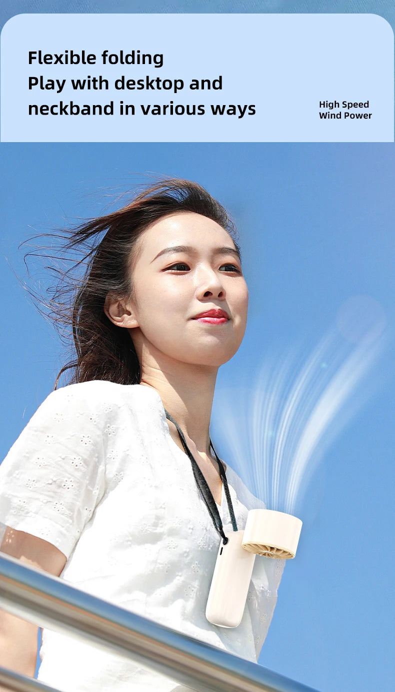 Outdoor Handheld Cold Compress Fan 3600mAh Quite High-speed Cold Air USB Rechargeable Mini Turbo Fan with Lanyard Portable Fan