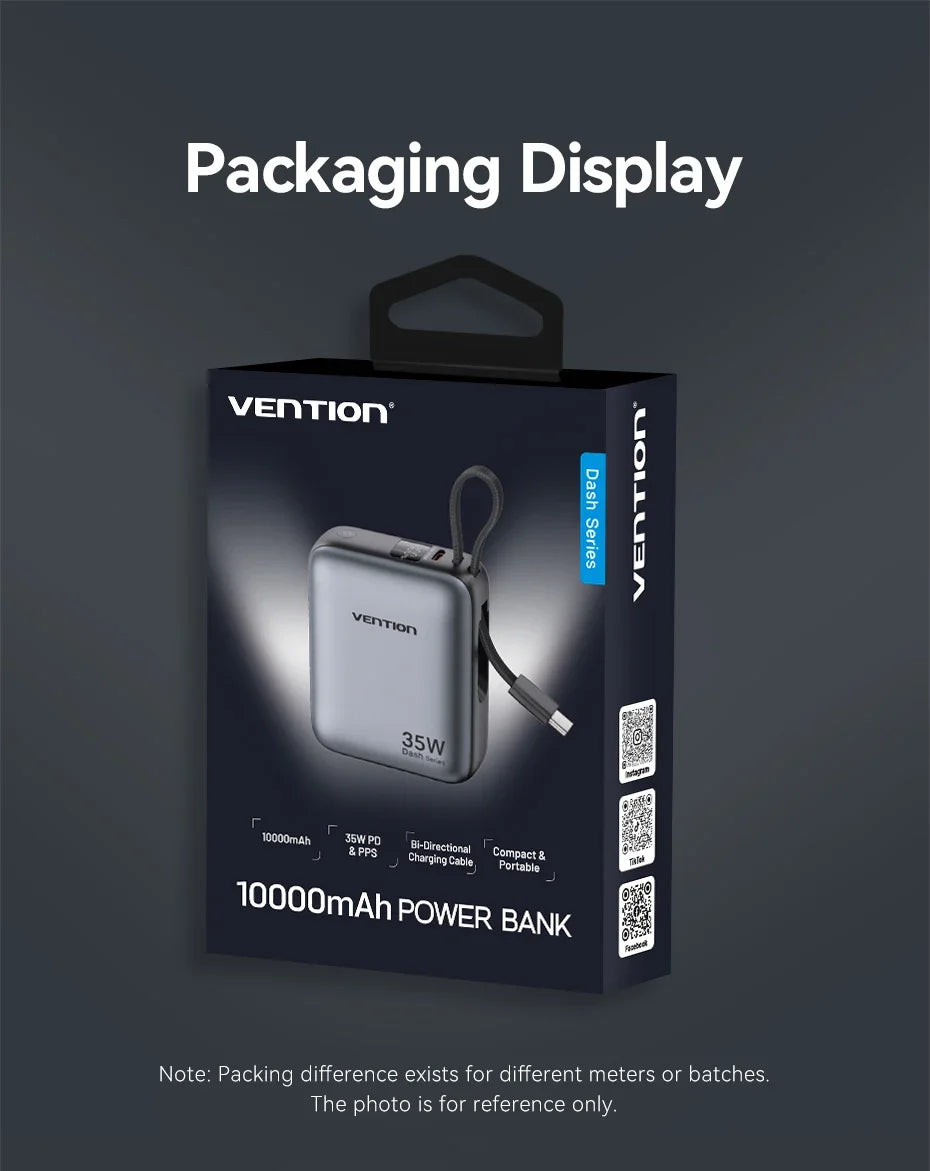 Vention 10000mAh Power Bank — 35W Fast Charge Mini USB‑C 3C