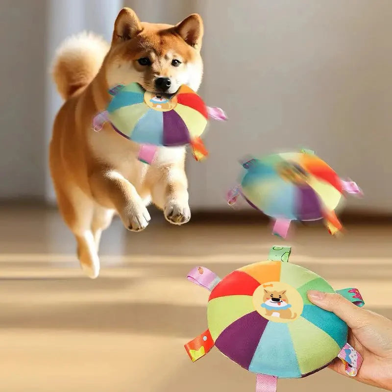 Dog Sounding Plush Toy Bell Cartoon Flying Disc Toy Small Dog Teeth Grinding Toy Wear-resistant Bite-resistant Puppy Pet Product