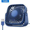 TOPK 4Inch USB Mini Portable Fan for Camping,3 Speeds Quiet Desk Table Personal Fan,360°Adjustment Standing Fans for Room Home
