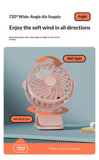 HOMEFISH Portable Rechargeable Clip Fan 720° Rotatable Hanging Fan with Night Light Air Cooler for Outdoor Camping Fan