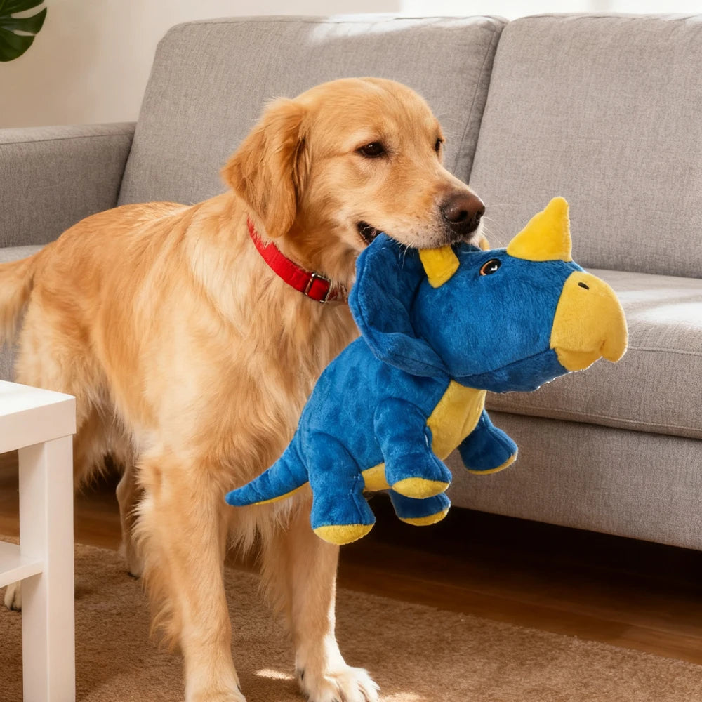 Pet-Resistant Chewable Plush Interactive Toy with Sound, Dinosaur Shape, Suitable for Large, Medium, and Small Pets Such as Cats and Dogs, Double-Layer Fabric, Built-In Airbag