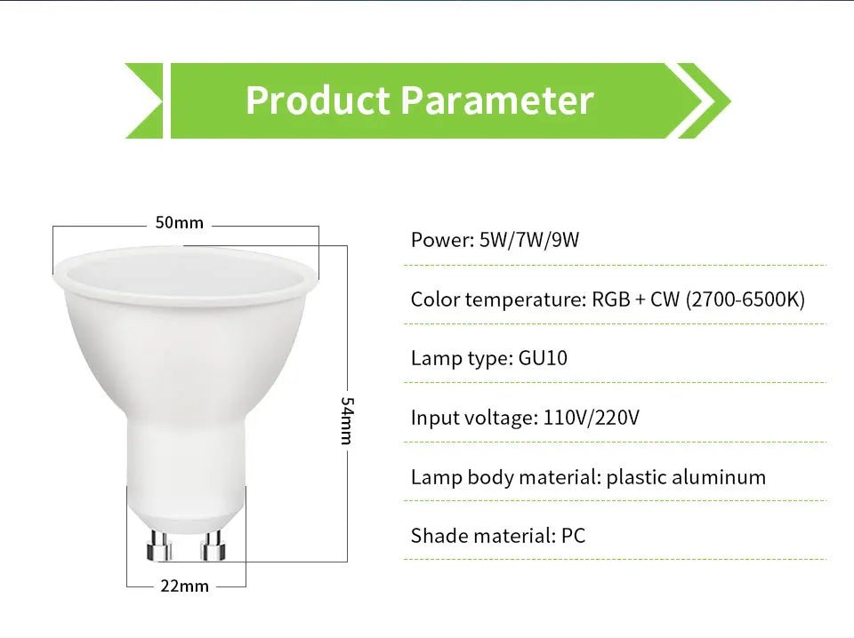 GU10 WiFi Tuya RGB — Spotlight Smart para Teto, Alexa e Google Home