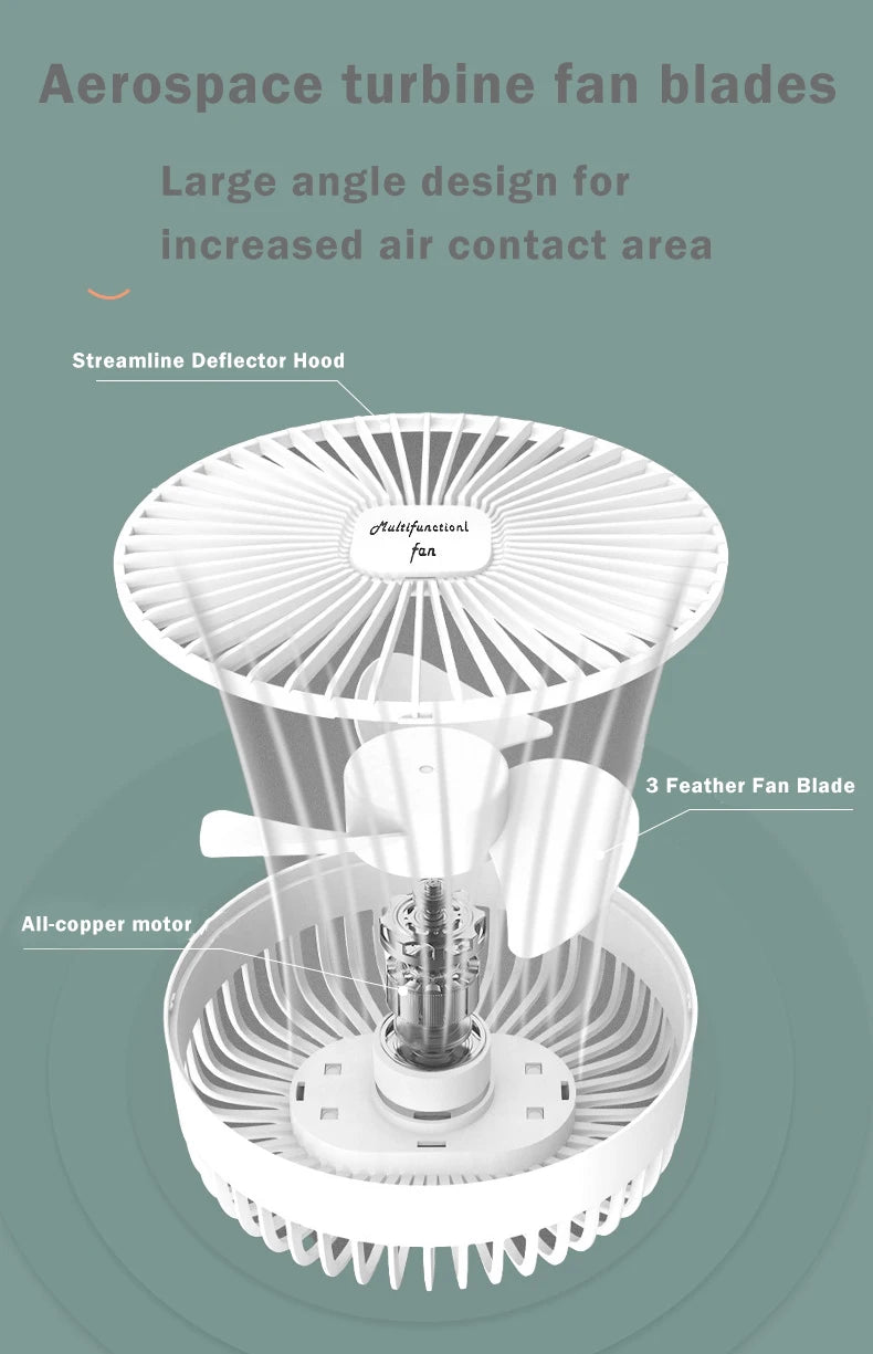 IRALAN Modern Fan light Portable And Adjustable Wireless USB Electric Fan Dual Mode Use For Home Office Travel Outdoor Camping