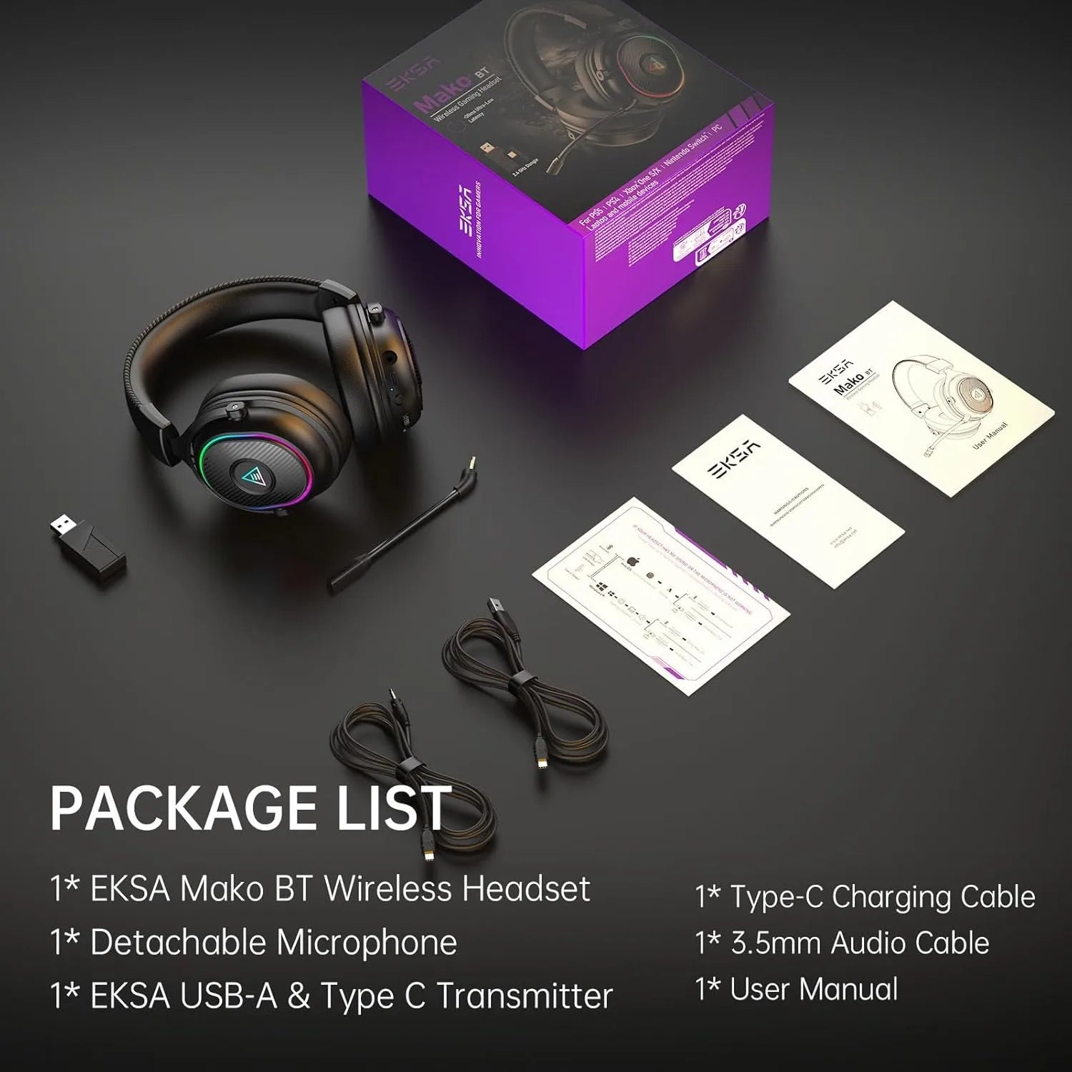 OneOdio EKSA MaKo BT — Headset Gaming 2.4 GHz/Bluetooth com Mic e 20 ms