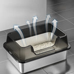 Stainless Steel Cat Litter Box with Lid and Scoop for Big Cat XL Metal Litter Pan Tray with High Wall Sides Enclosure Non-Sticky