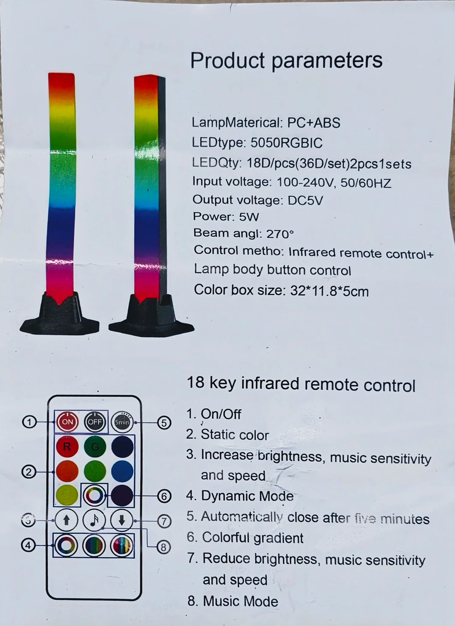 1 Pair RGB Rhythm Light,180° Smart Light Bars,Gaming LED Lights,16 Million DIY Color Adjustments,Remote Control,USB Pickup Light