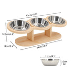 Raised Cat Feeder 3 Bowls in 1 Food and Water Supplies 15° Raised Puppy 3 Stainless Steel Bowls Wooden Cat Accessories