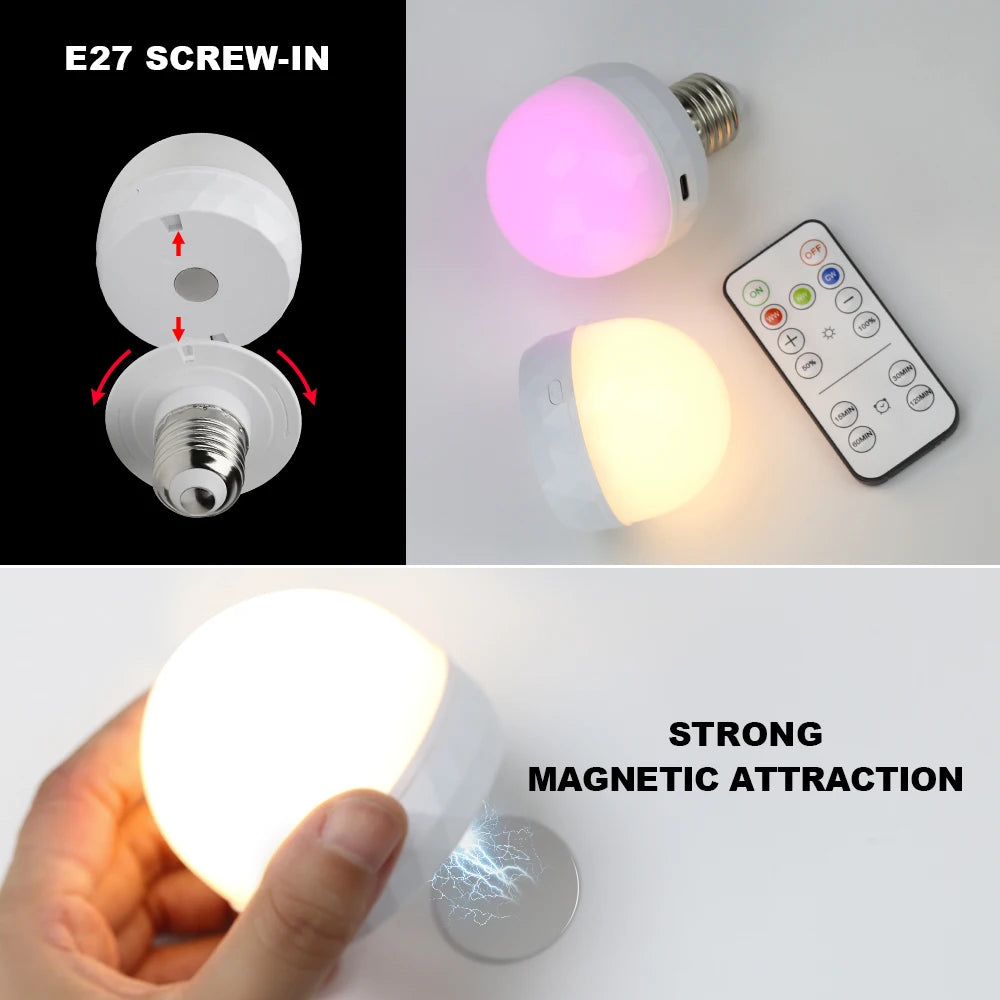 RGB LED Light Bulb USB 5V Charging Smart Remote Control Dimmable For Bedroom Bedside Living Room Bar LED Lighting Fixtures