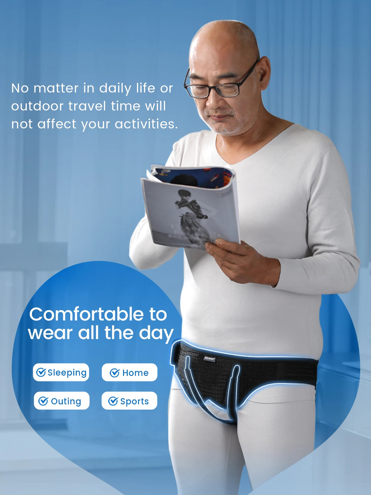 VELPEAU Hernia Belt with 2 compression pads, adjustable Hernia Truss support for single/double inguinal hernias for men and women.