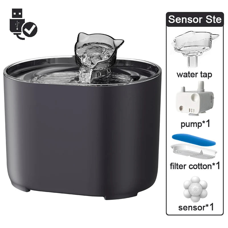 Smart Cat Water Fountain 2.2L, Pet Water Dispenser with Filter, Dog Drinking Fountain for Cats, Ultra Quiet Water Pump