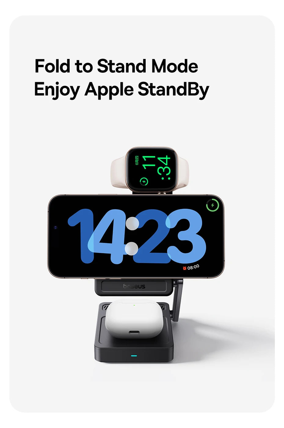 Baseus 3-in-1 Magnetic Wireless Charger Qi2.2 25W Fast Charging for iPhone 17 16 15 14 Apple Watch Earbuds AirPods Pro iWatch